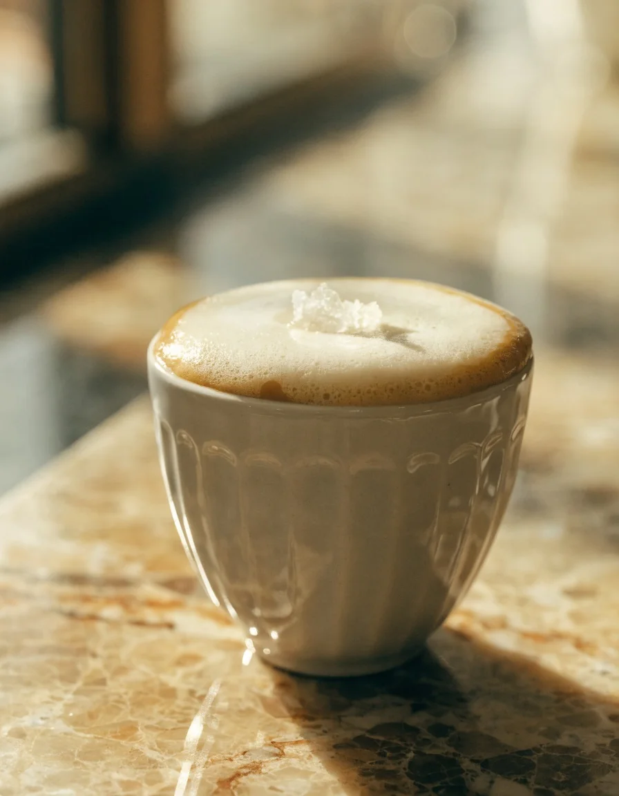 Salted Caramel Flat White — a zero-proof Vibe Dose serve
